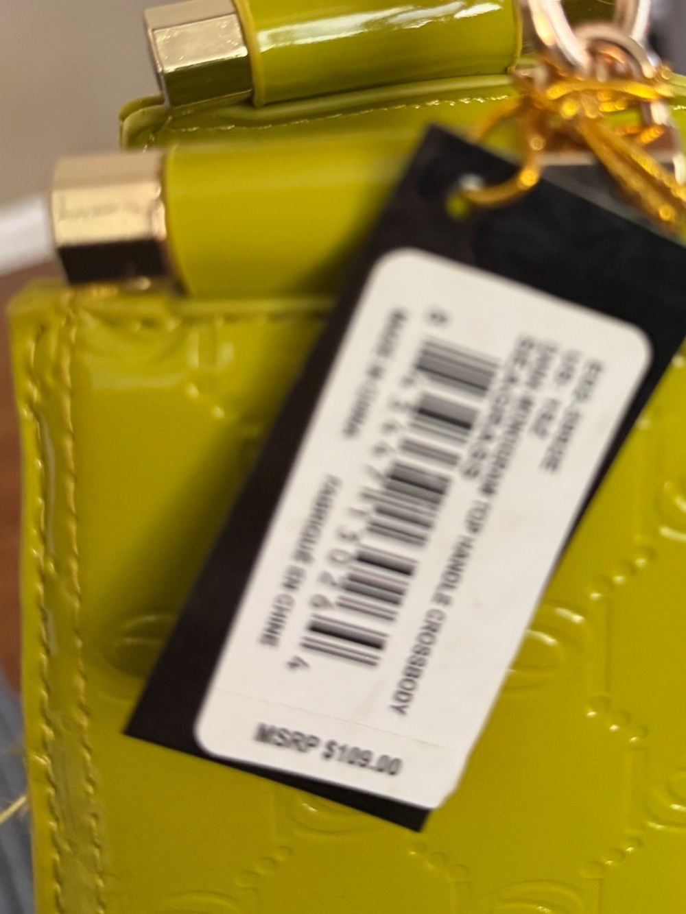 bebe lime patent braided-handle satchel with cardholder retail $109 fancy bag - Picture 12 of 12
